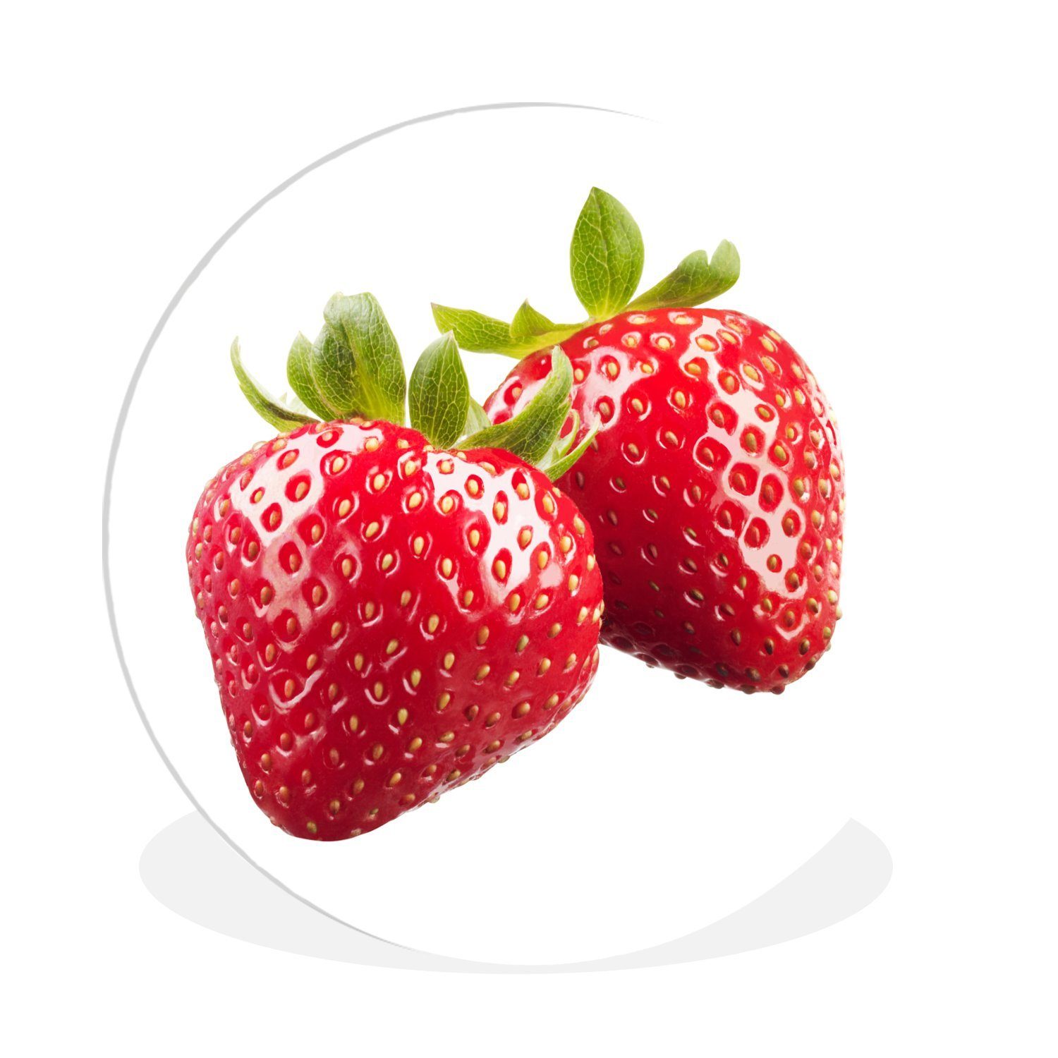MuchoWow Gemälde Erdbeere - Obst - Weiß, Fotodruck (1 St), Kreis Wanddekoration, Rundes Wandbild, 30x30 cm