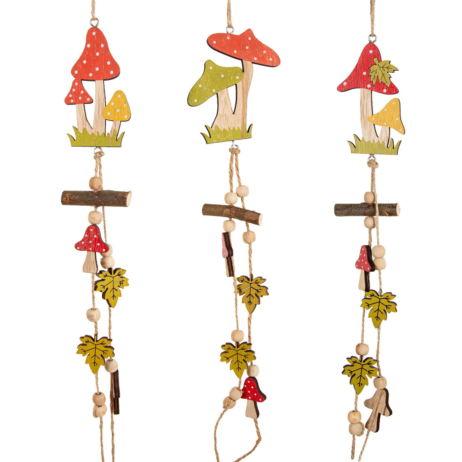 Logbuch-Verlag Geschenkbox 3 herbstliche Girlanden aus Holz - rot grün 48 cm (Set, 3 St), Pilze Herbstlaub