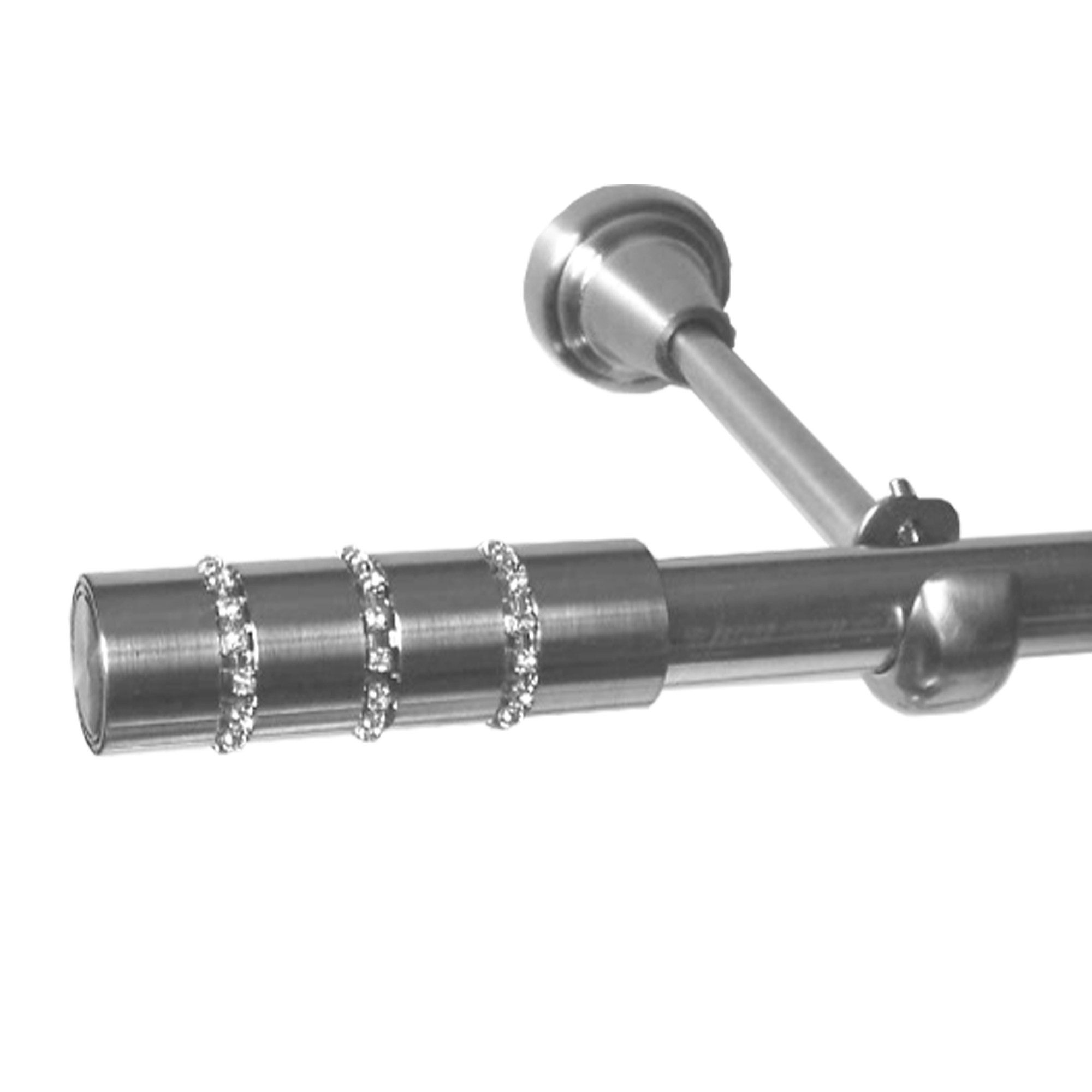 BASIT Gardinenstange Edelstahloptik 19mm mit Wandträgern 360 cm E67, Ø 19 mm, 1-läufig, verschraubt, Metall, H18 360 cm E67 Zylinder mit Kristall