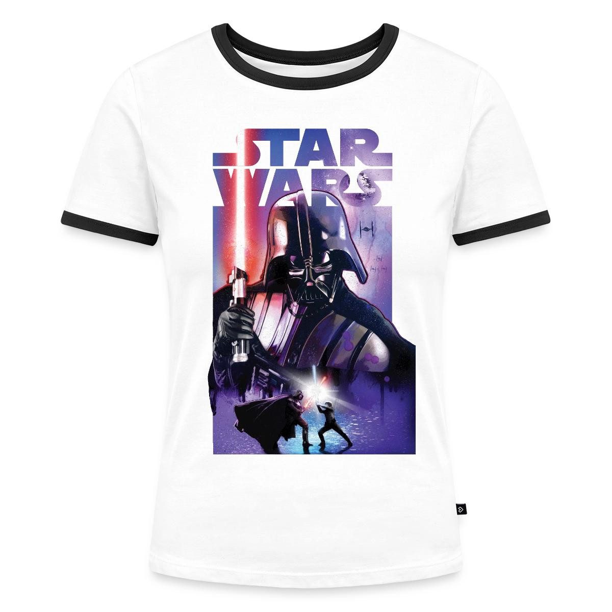 Spreadshirt T-Shirt Star Wars Darth Vader Mit Rotem Lichtschwert Frauen Kontrast T-Shirt (1-tlg)