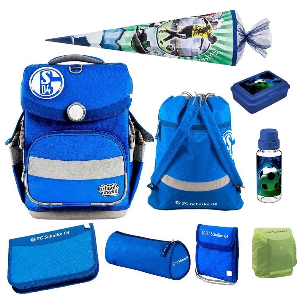 SCHOOL-MOOD® Schulranzen Timeless Air+ für Jungen von der 1. bis 4. Klasse (Set, 10-tlg), im Schalke 04 Stil mit Dose, Flasche und Schultüte 85 cm