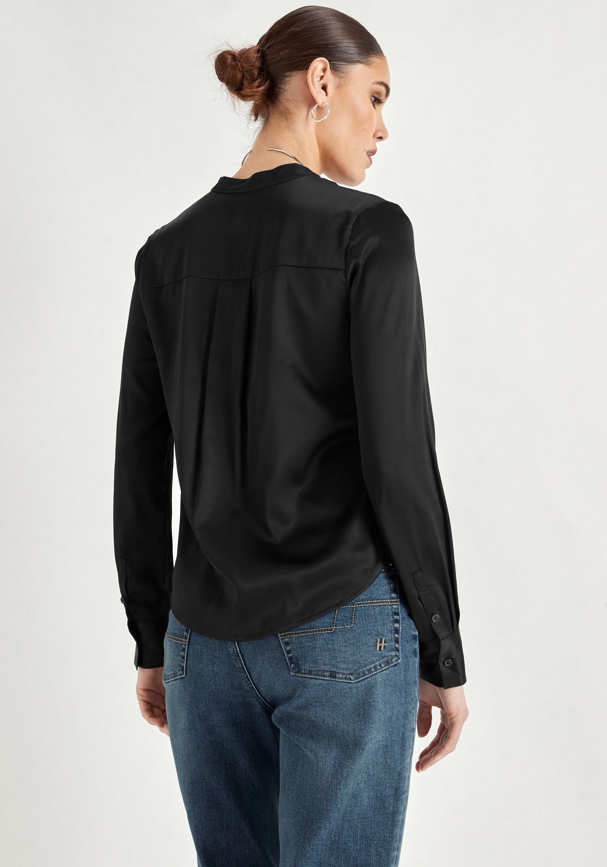 HECHTER Seidenbluse Fronttasche mit schwarz PARIS