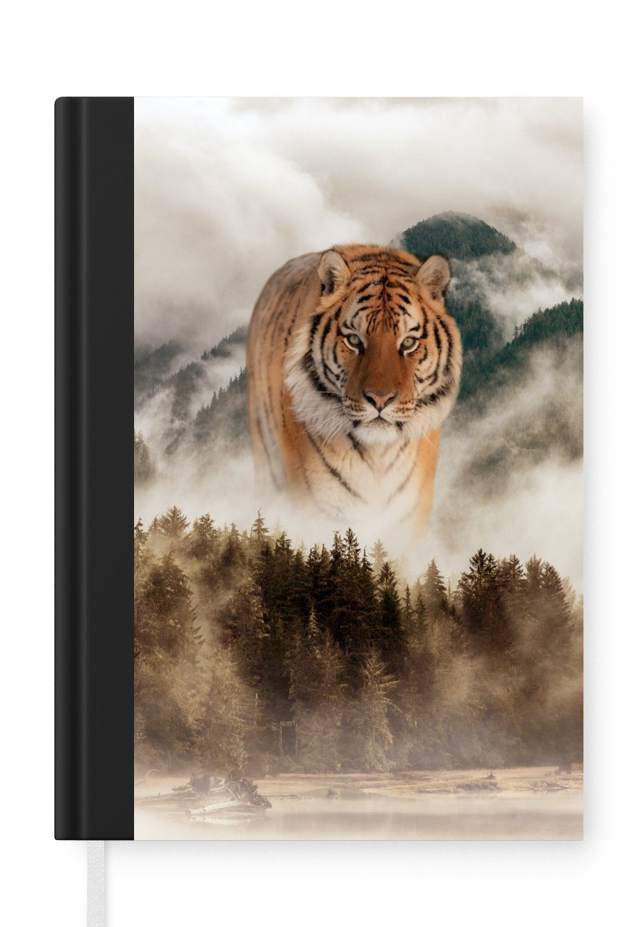 MuchoWow Notizbuch Tiger - Berge - Bäume, Journal, Merkzettel, Tagebuch, Notizheft, A5, 98 Seiten, Haushaltsbuch