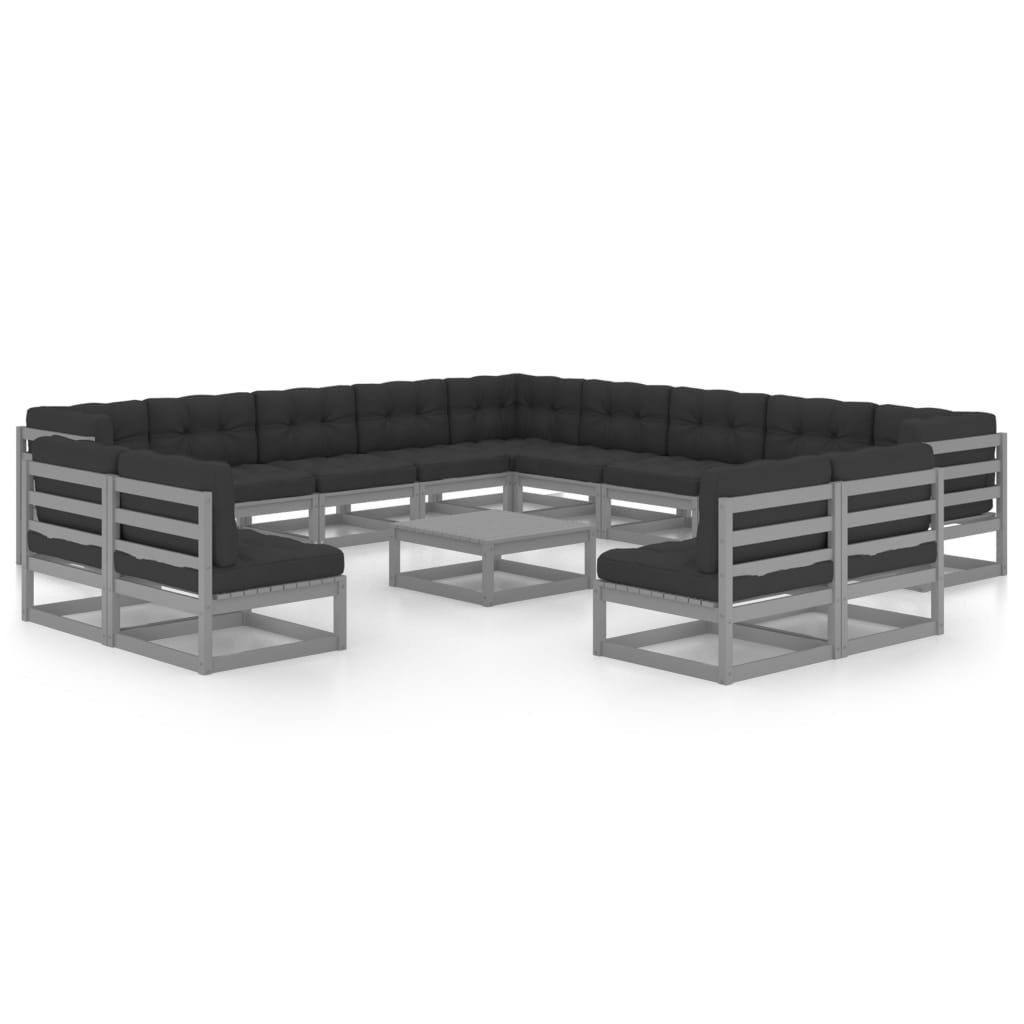 (1-tlg) Gartenlounge-Set mit Grau Garten-Lounge-Set Kissen 14-tlg. vidaXL Massivholz Kiefer,