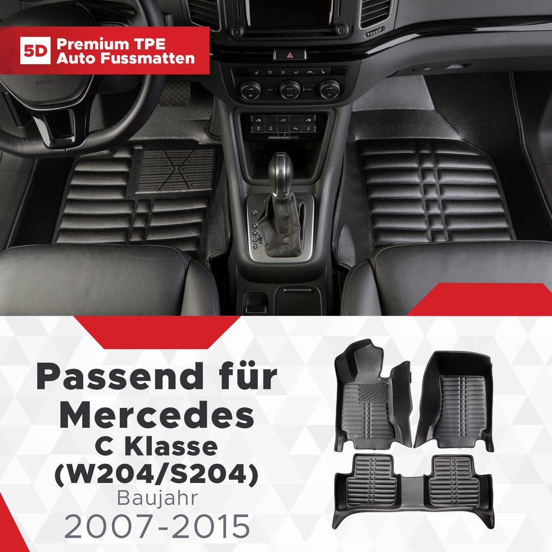 Auto-Fußmatte 5D Premium Fußmatten Set für Mercedes C Klasse (W204/S204) 2007-2015