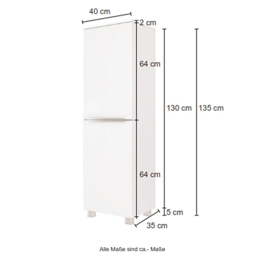 Lomadox Hochschrank GHOM-03 40/30/35 weiß Türen mit 2 cm gedämpften
