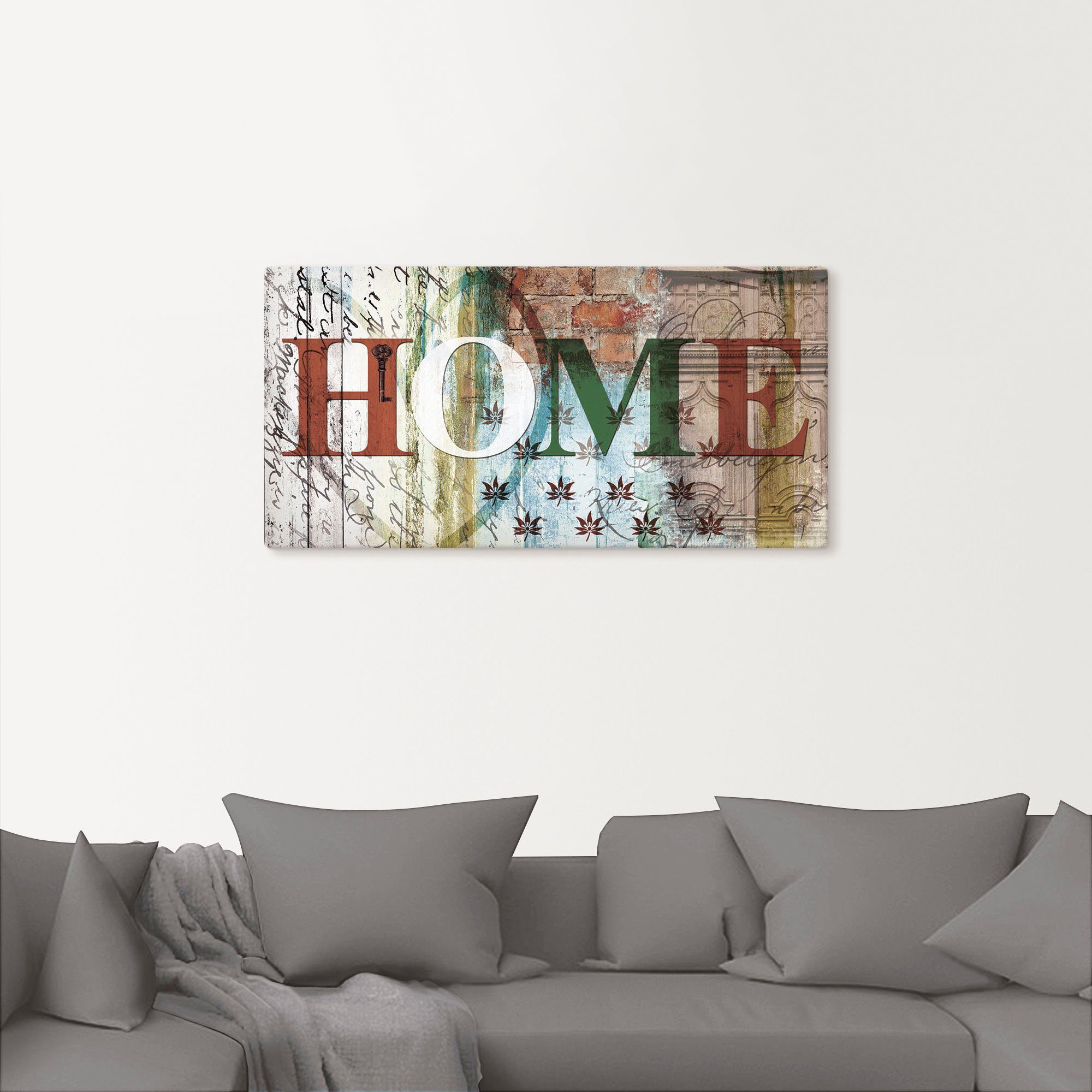 Artland Leinwandbild Buntes zu Hause in taktvollen Farben, Sprüche & Texte (1 St), auf Holzrahmen gespannt