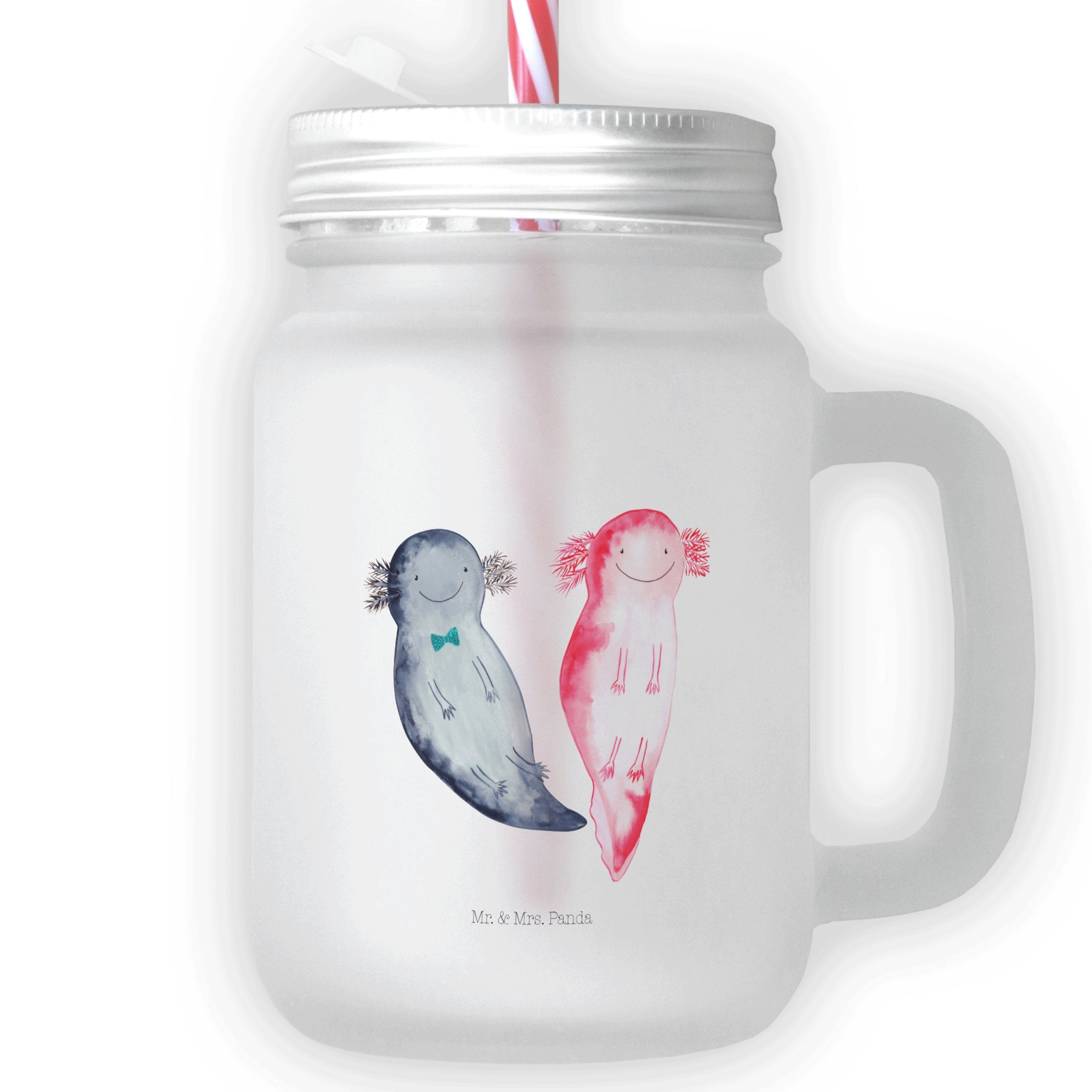 Mr. & Mrs. Panda Glas Axolotl Axel+Lotte - Transparent - Geschenk, Mason Jar, Liebe, Cockta, Premium Glas | Gläser