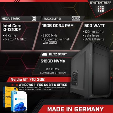 SYSTEMTREFF PC (Intel Core i3 13100F, GT 710, 16 GB RAM, 512 GB SSD, Luftkühlung, Windows 11, WLAN)