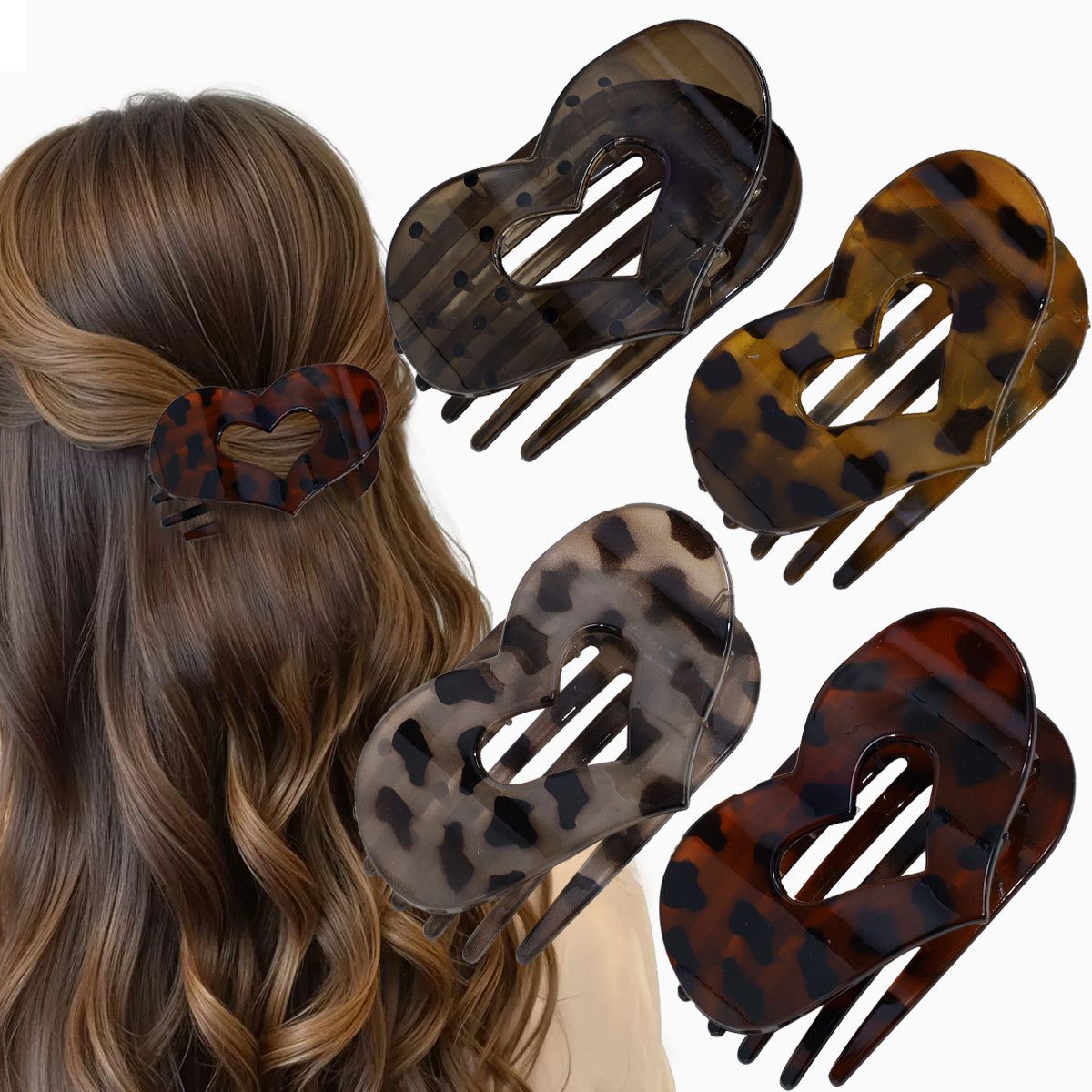 Coonoor Haarspange 4 Stück Haarklammern für Damen, Französisches Haarspangen Damen, Haarklammer Gebogenes Design,Flat Claw Clip, 4-tlg., für Dünnes Haar und Dickes Haar