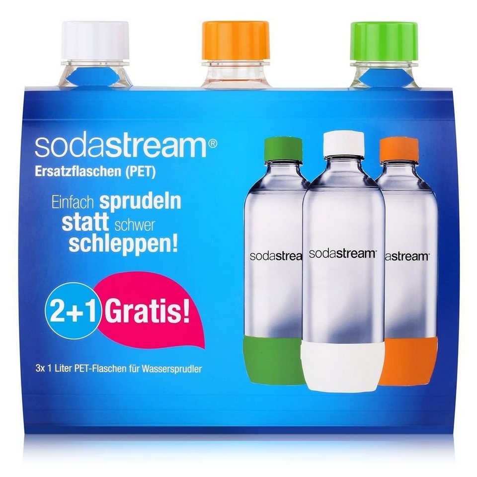 SodaStream Trinkflasche SodaStream PET Ersatz-Flaschen 2+1 orange/grün/weiß 3x1 Liter, Wasserflasche