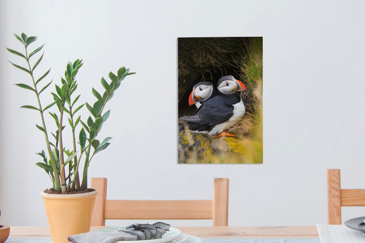 Gemälde, OneMillionCanvasses® (1 bespannt verstecken Papageientaucher St), 20x30 cm inkl. sich, Leinwandbild Leinwandbild Zackenaufhänger, fertig