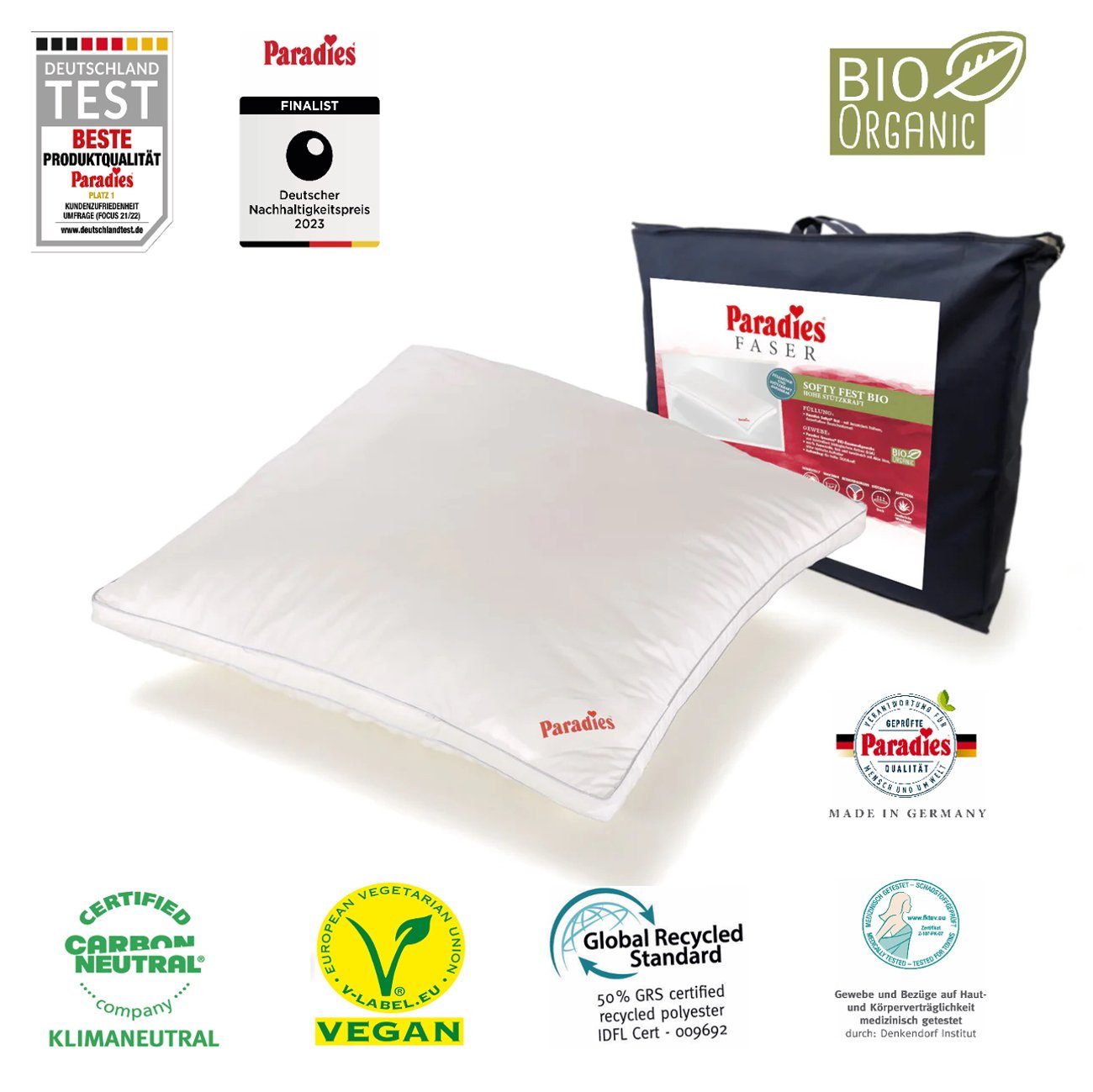 Paradies Kunstfaserkopfkissen Paradies Softy fest Bio Kopfkissen Kissen Fas günstig online kaufen