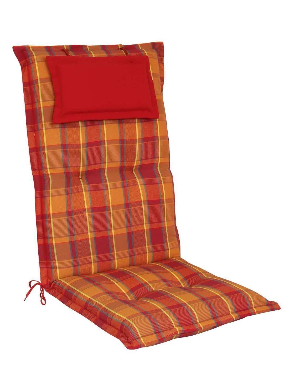 elGiga Hochlehnerauflage elGiga Hochlehner-Auflage Classic Rot Orange kariert 120 x 50 x 8 cm