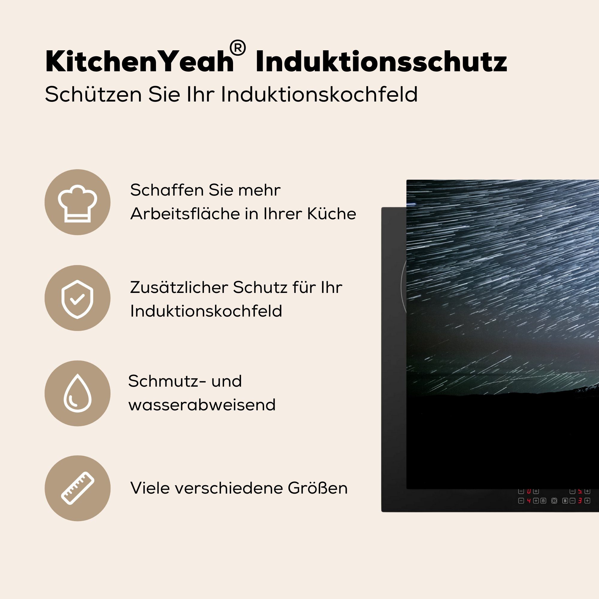 cm, Herdblende-/Abdeckplatte küche Ceranfeldabdeckung, Vinyl, Wald Arbeitsplatte MuchoWow - für (1 - tlg), 83x51 Spuren, Sternenhimmel