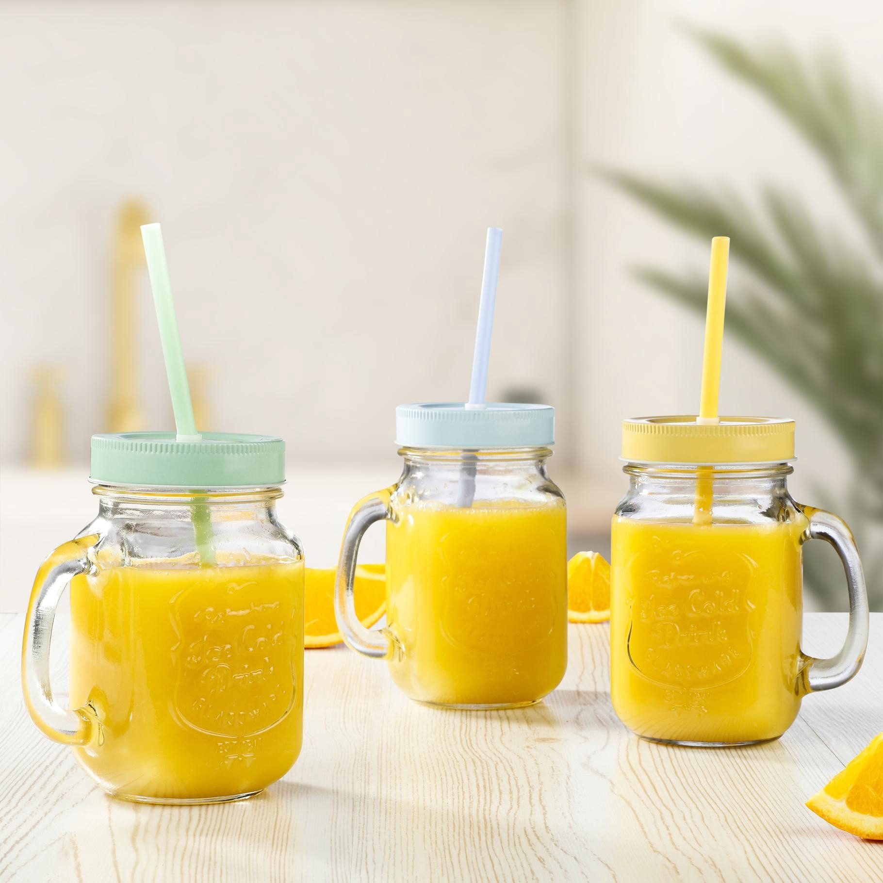 HI Gläser-Set Glas Trinkglas 2er Set mit Strohhalm und Deckel Smoothies Säfte, Material: Glas, Metall, Kunststoff