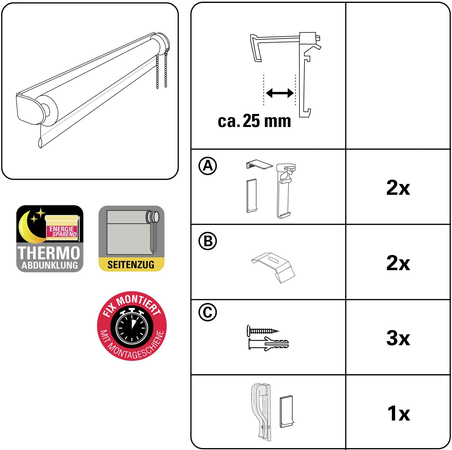 Seitenzugrollo Thermo Rollo zum mit home, Thermobeschichtung Feststellschraube, my abdunkelnd Klemmen, abdunkelnd, Klemmträger mit energiesparend