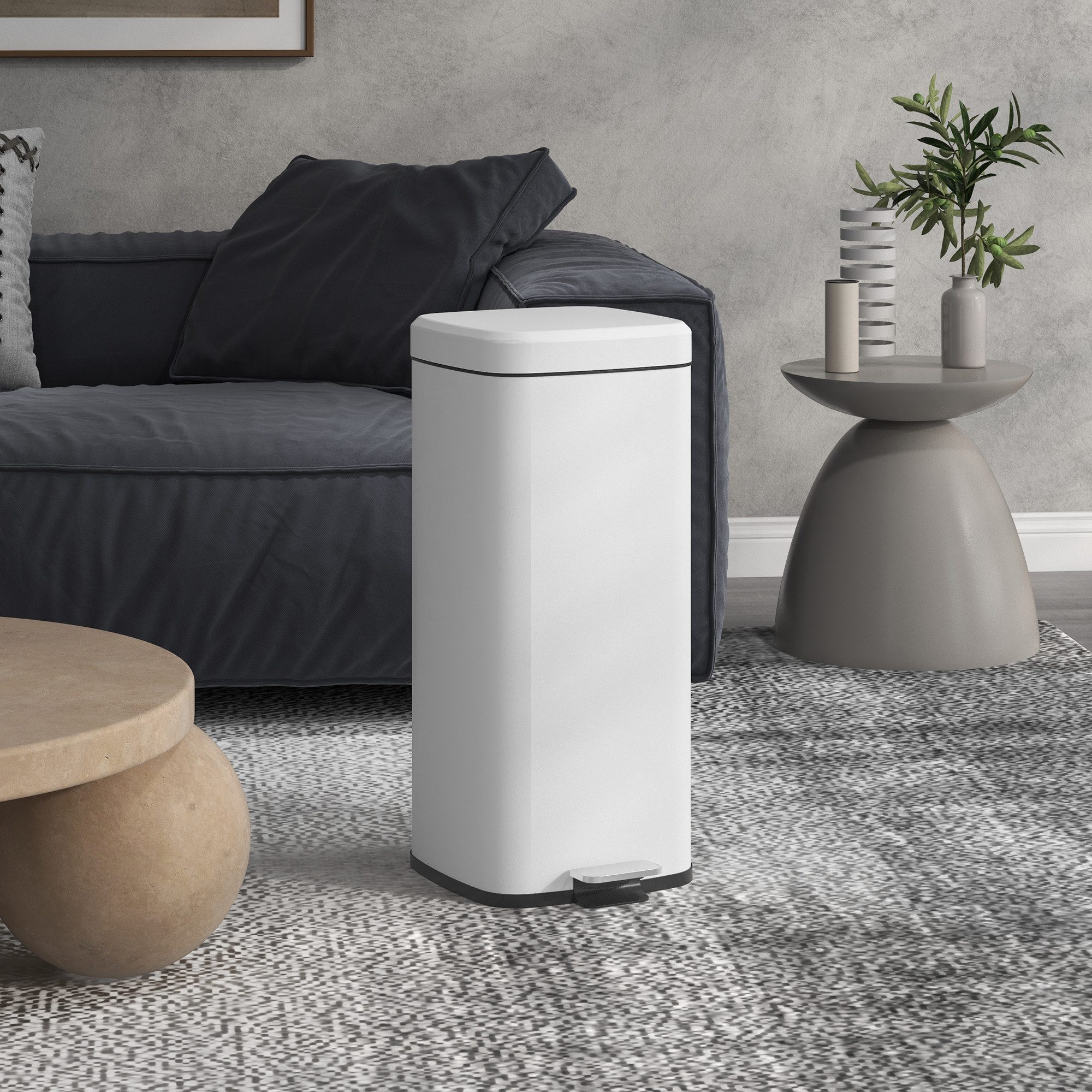 HOMCOM Mülleimer 30L Treteimer Müllbehälter mit Inneneimer, für Wohnzimmer, Büro, Metall, 28 x 35 x 63,5 cm
