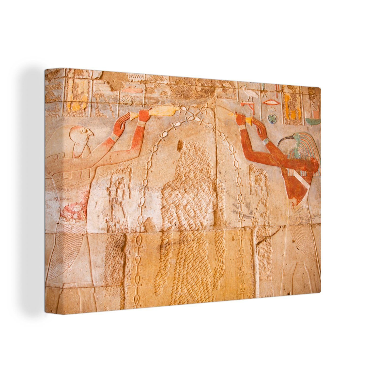 OneMillionCanvasses® Leinwandbild Eine Wandzeichnung des ägyptischen Gottes Thoth, (1 St), Wandbild Leinwandbilder, Aufhängefertig, Wanddeko, 30x20 cm
