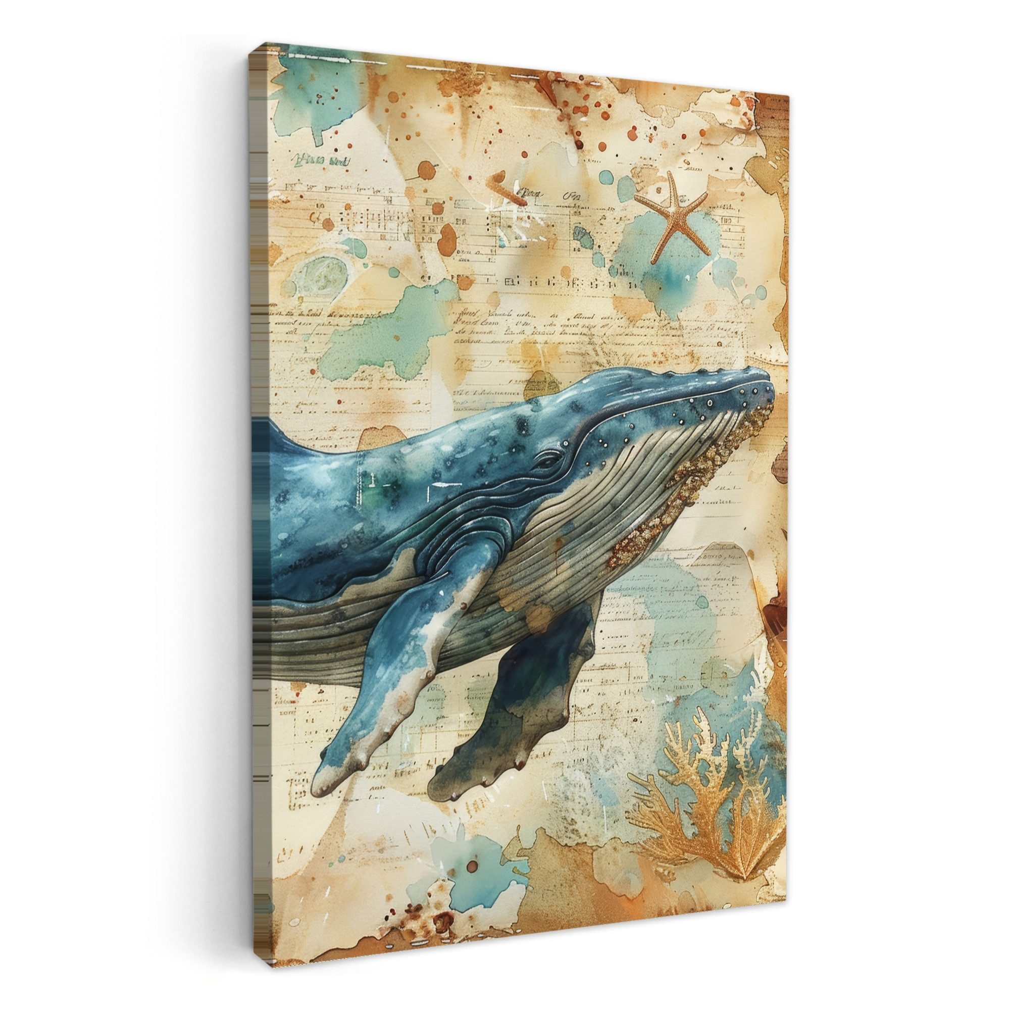 OneMillionCanvasses® Leinwandbild Vintage - Wal - Aquarell - Blau - Meerest günstig online kaufen