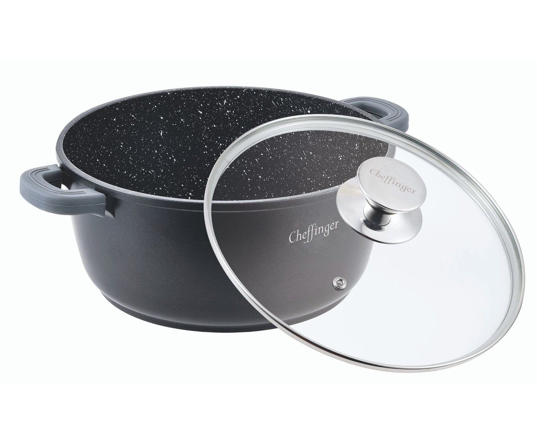 Cheffinger Kochtopf XXL Kochtopf Topf Kasserolle Glasdeckel Aluguss Induktion Ø40cm, Aluminiumguss (Set bestehend aus einem Kochtopf und einem Glasdeckel)