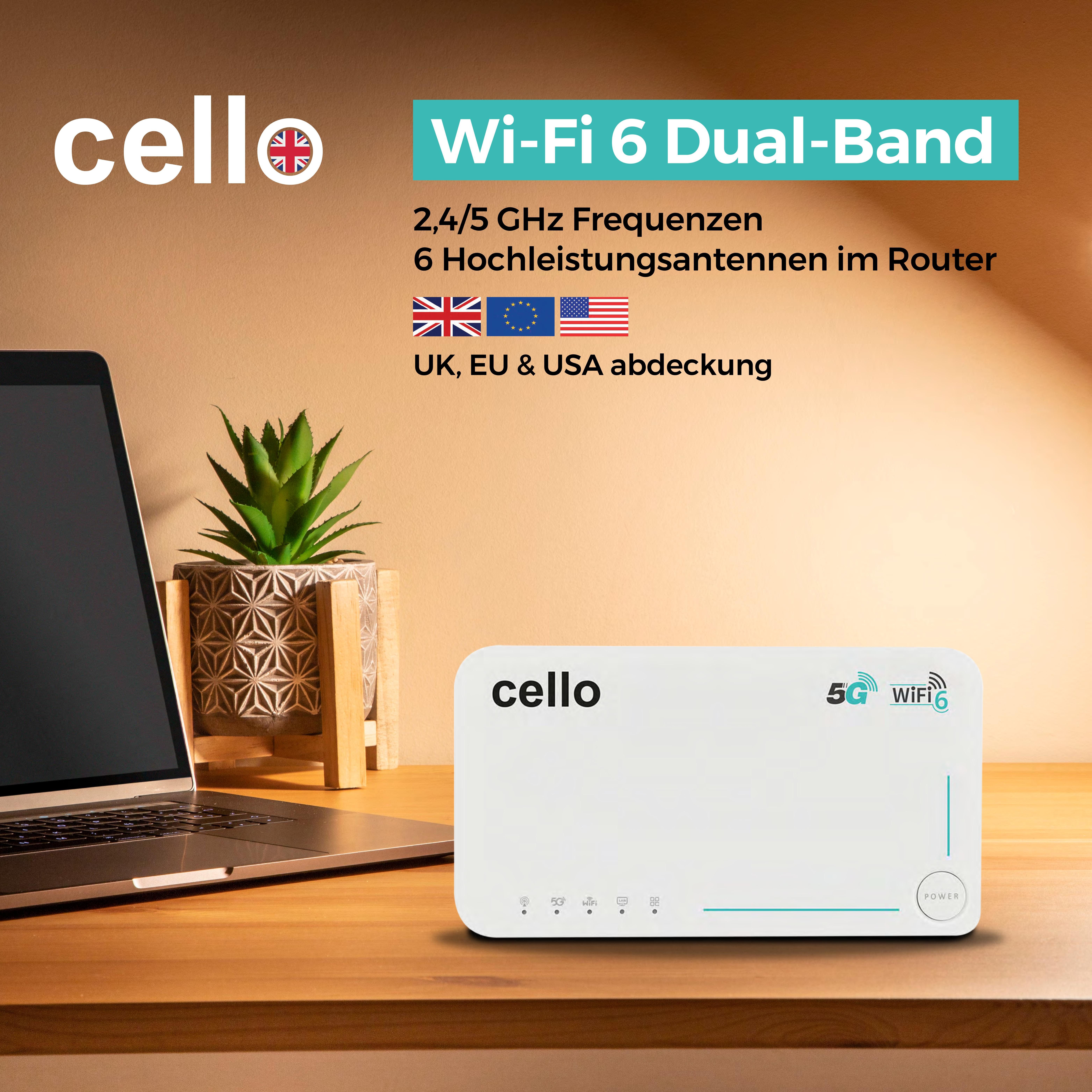 Cello C160 5G LTE WLAN Travel Router, 3600 Mbit, eSIM/SIM Mobiler Router, 32 Geräte gleichzeitig, Sim-Lock frei, Camping, Work and Travel weiß