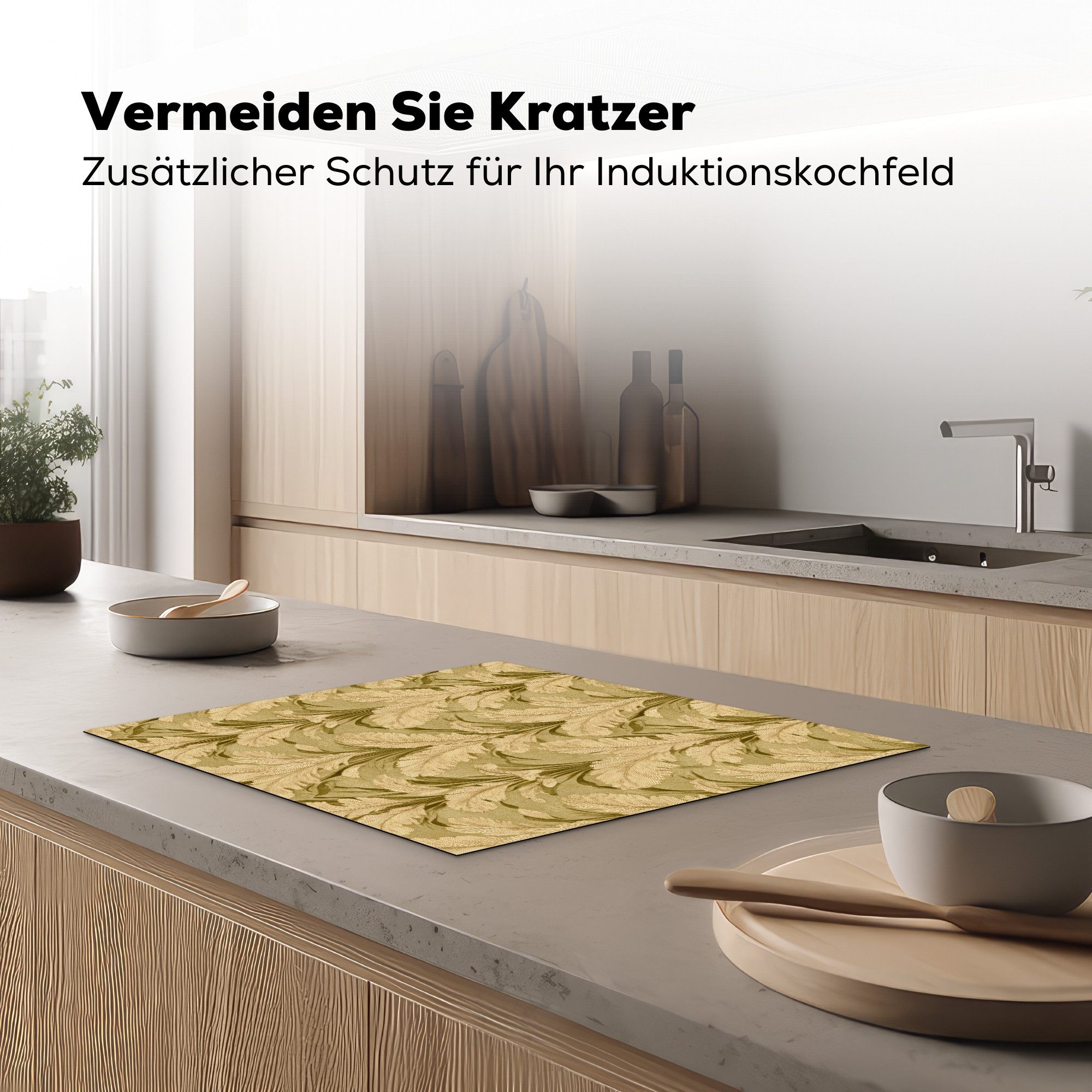 MuchoWow Herd-Abdeckplatte Palmenblätter - Klassisch - Grün, Vinyl, (1 tlg), Abdeckung Induktionskochfeld Schutzmatte, Küche Deko, 65x52 cm