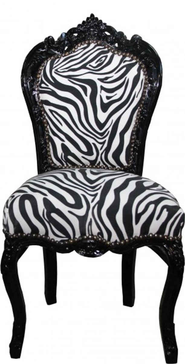 Casa Padrino Esszimmerstuhl Barock Esszimmer Stuhl ohne Armlehnen Schwarz / Zebra - Antik Möbel Zebra
