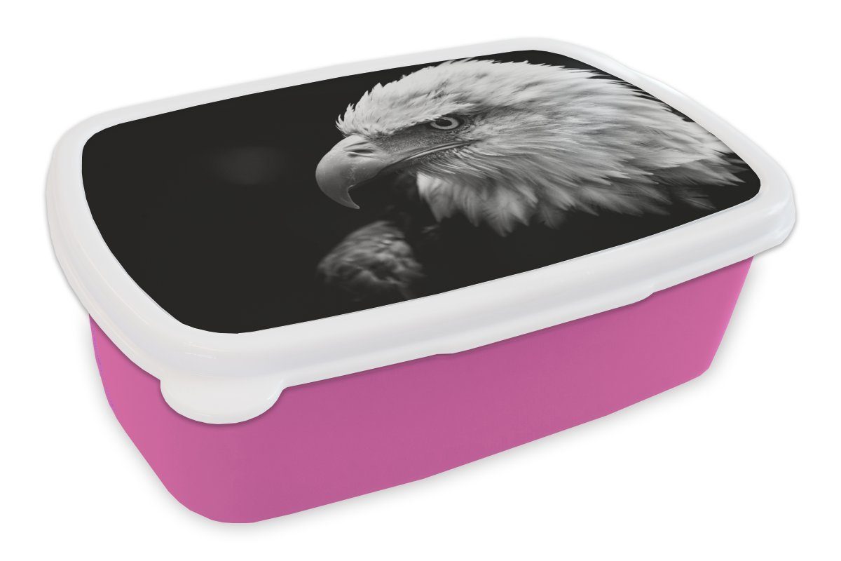 MuchoWow Lunchbox Eagle - Makro - Schwarz, Kunststoff, (2-tlg), Brotbox für Erwachsene, Brotdose Kinder, Snackbox, Mädchen, Kunststoff rosa