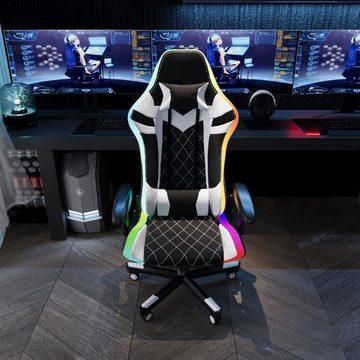 GUNJI Gaming Chair Gaming Stuhl mit LED, 150 kg Belastbarkeit, Bürostuhl für PU-Leder