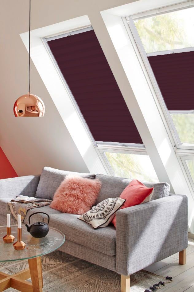 sunlines, Style Dachfensterplissee brombeere verspannt, verschraubt, Führungsschienen Lichtschutz, StartUp mit Crush,