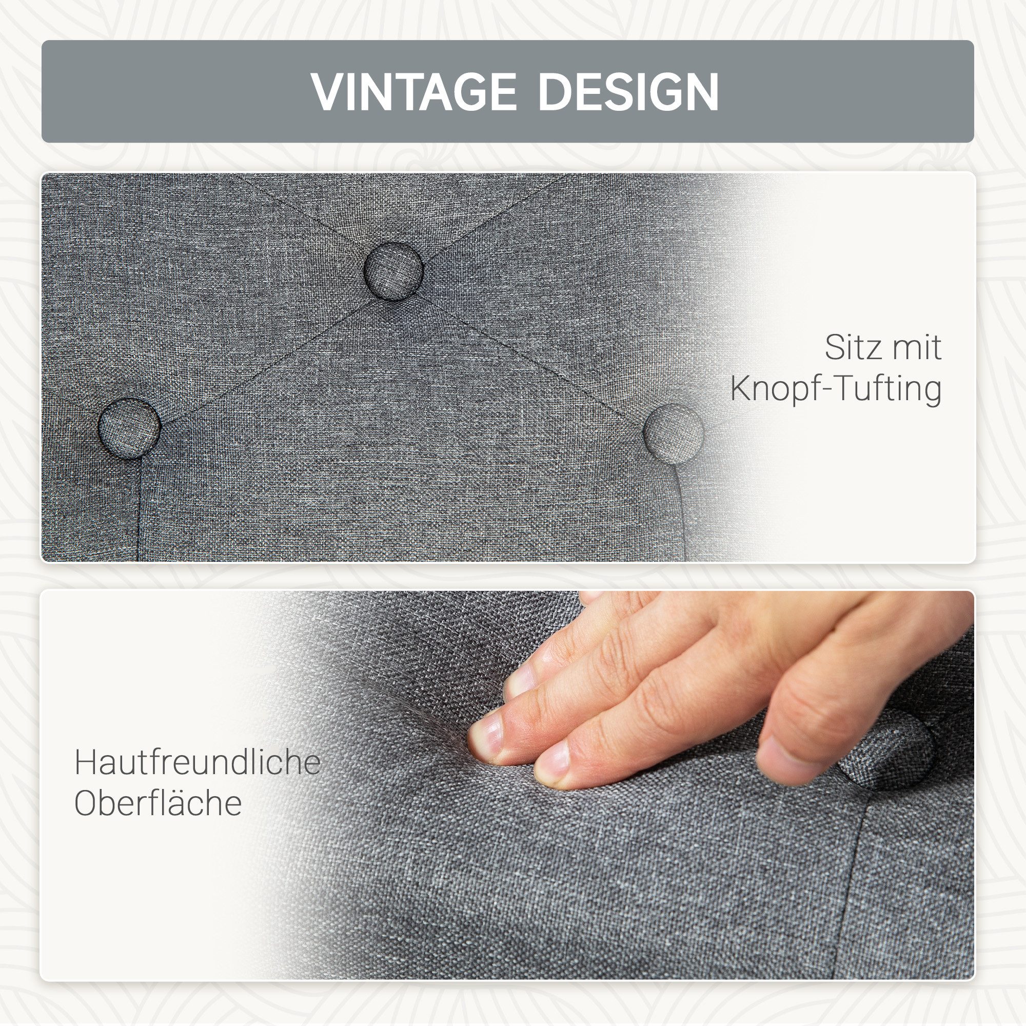 MODFU Polsterbank Hellgrau 100x40x44 cm, Stauraum, Gummiholz, leinenartiges Polyester (Packung, 1-St., Truhenbank mit Sitzfläche für Flur, Schlafzimmer & Wohnzimmer), Platzsparende Aufbewahrung + bequeme Sitzgelegenheit