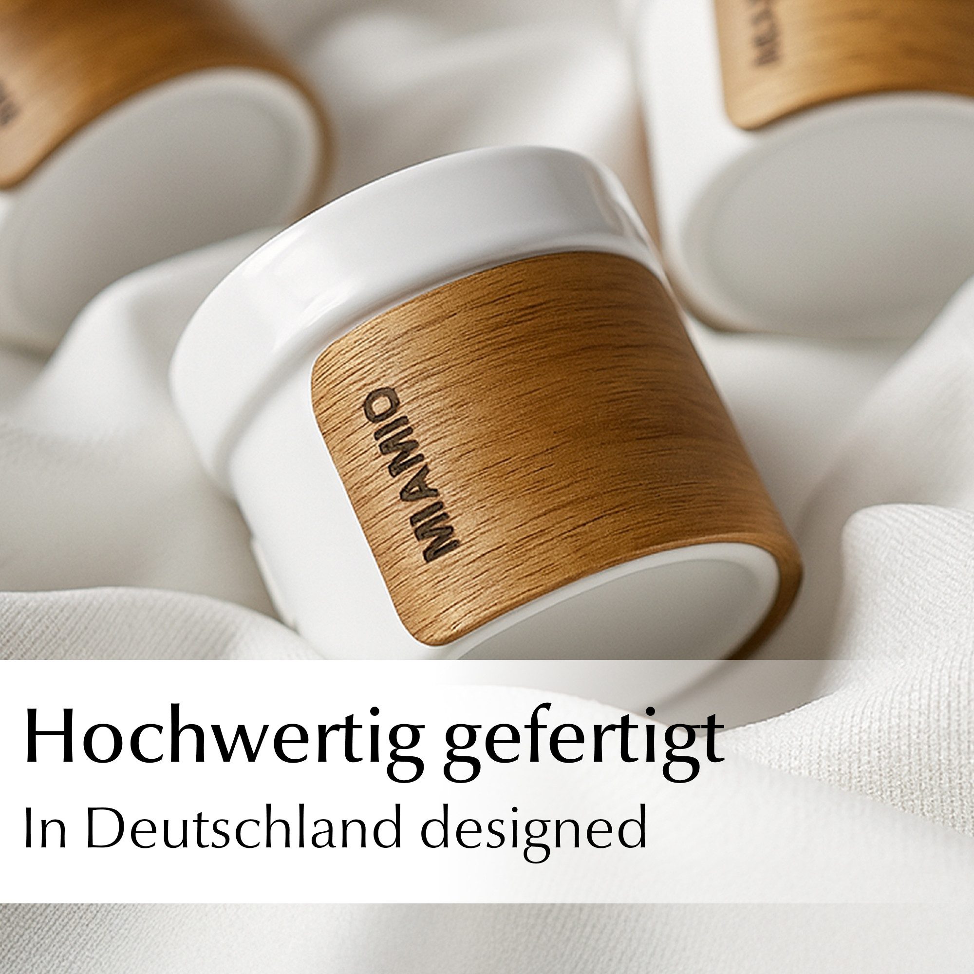 MiaMio Espressotasse ohne Henkel mit Holzmanschette, 100 ml, Weiß, 4-tlg., Keramik