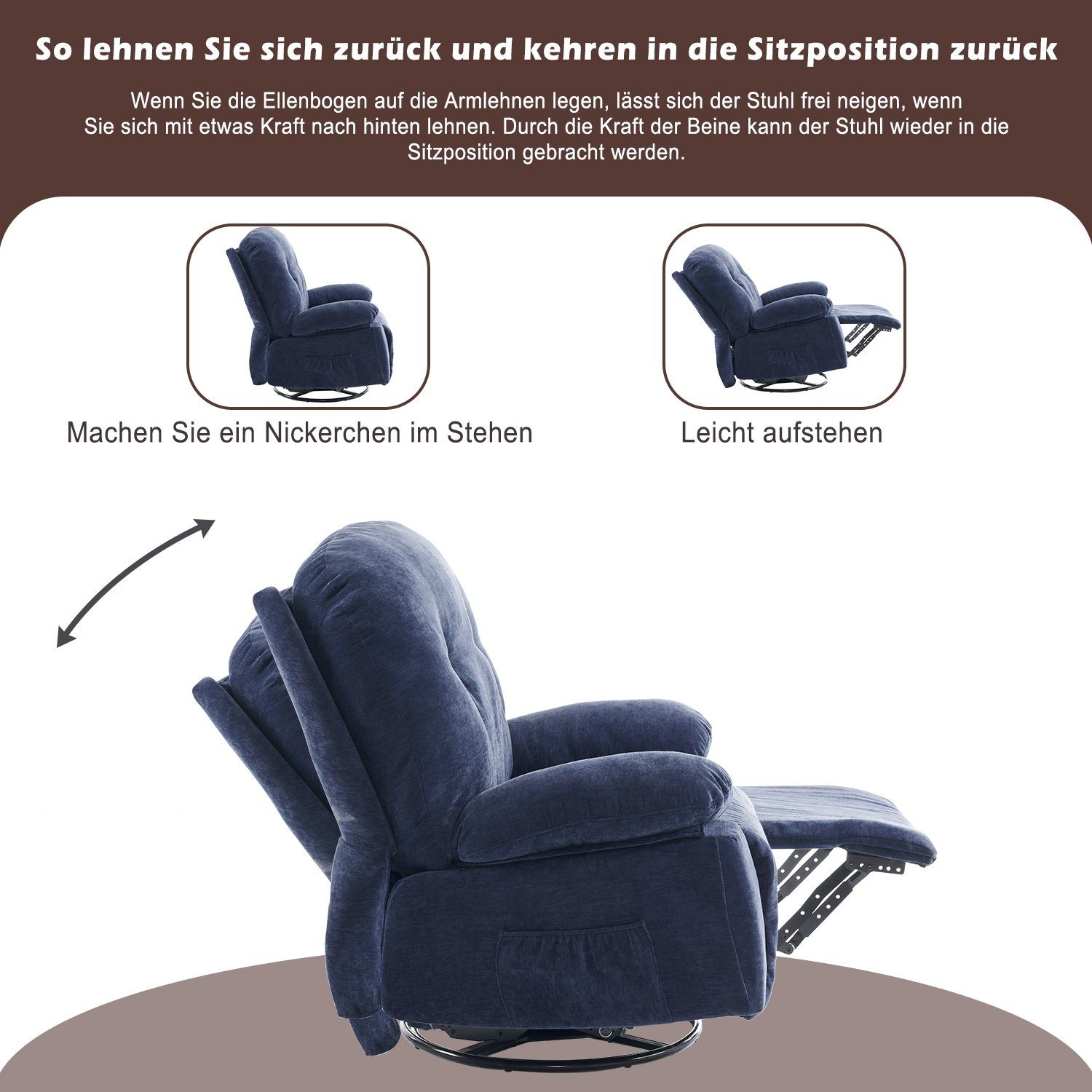 (Wohnzimmersessel, Drehfunktion Timer Fernbedienung TV-Sessel 360° mit REDOM Heimkino-Loungesesse), mit Relaxsessel und Blau