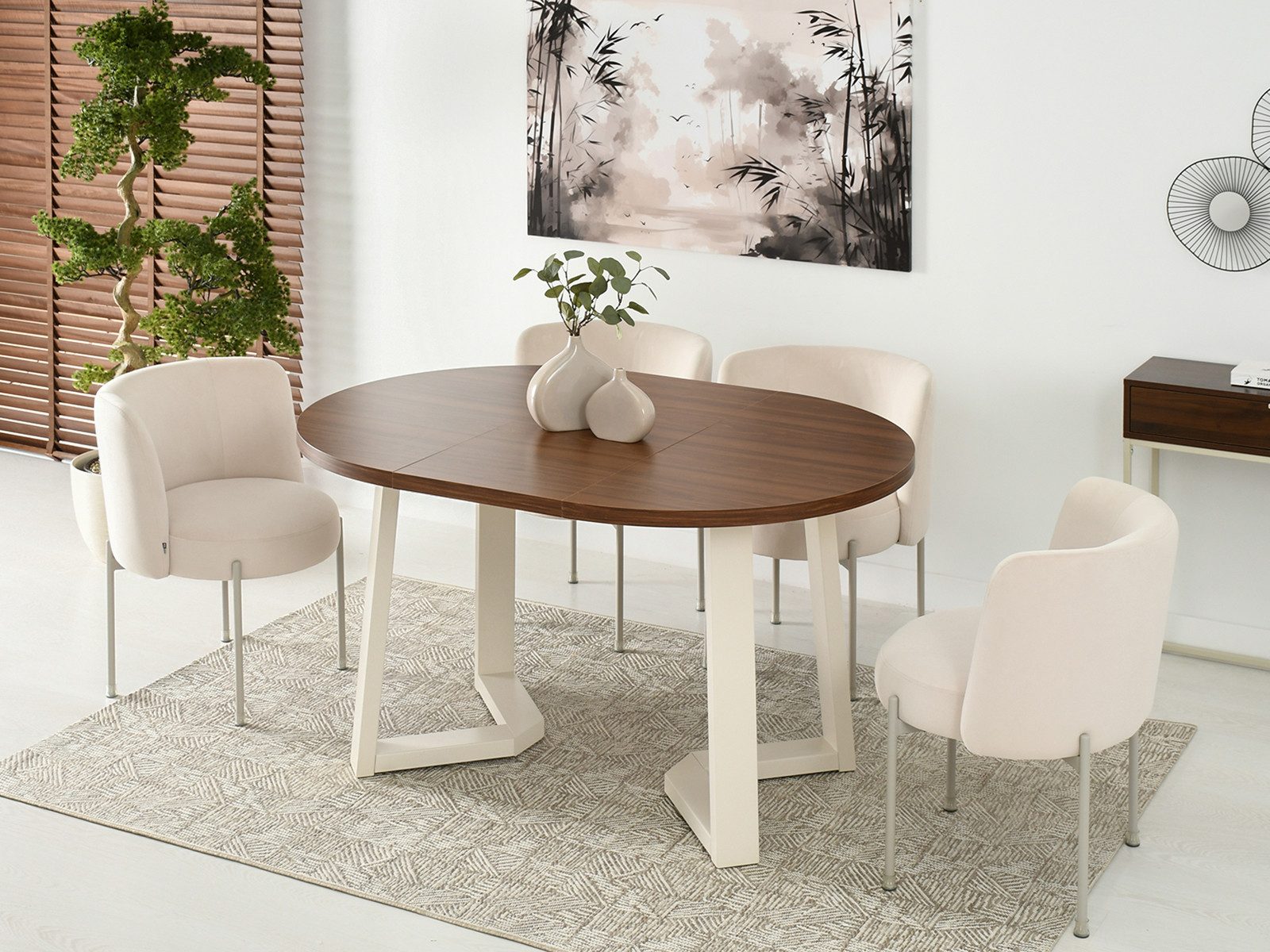 Compleo Esstisch Rund, Loft Design, 100-180 cm, Küchentisch ausziehbar ARIO