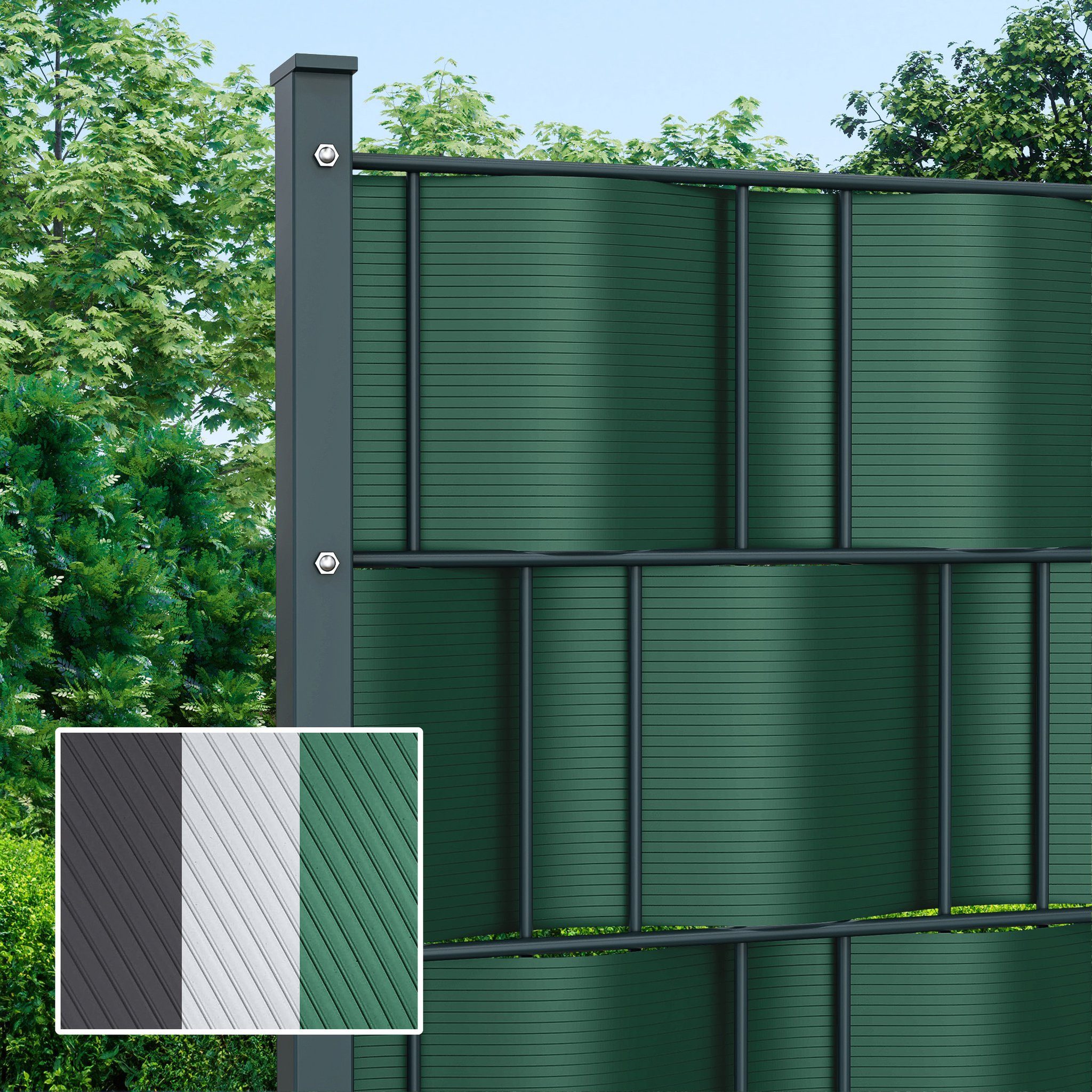 paramondo Sichtschutzstreifen PVC Sichtschutzstreifen Hart, 19 cm x 2,525 m, grün, 10 Stück, (Set, 10-St., 10 Stück), langlebig, witterungsbeständig, blickdicht, kürzbar