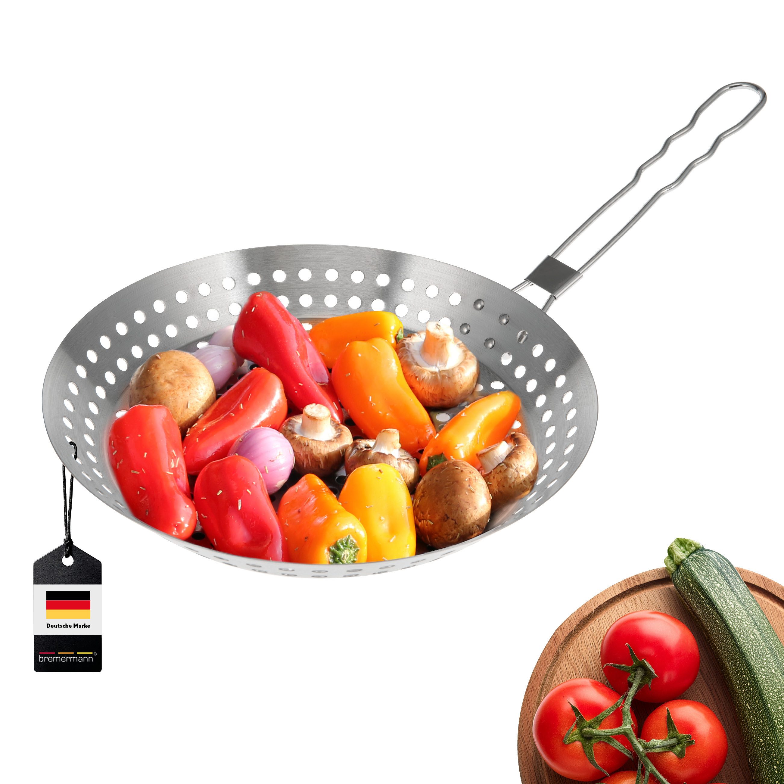 Grillpfanne Grillpfanne rund // mit Klapp-Griff // Edelstahl Ø ca. 30,5 x 55,5 cm