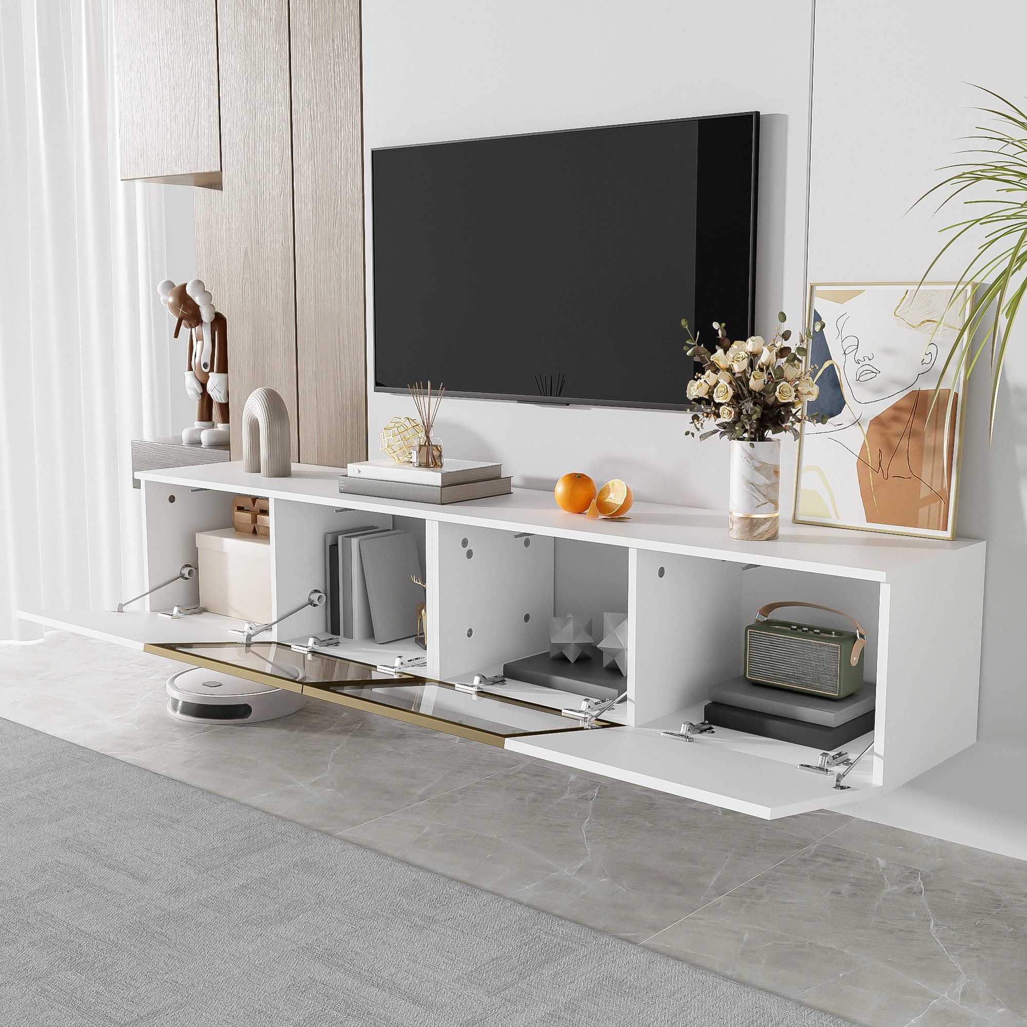 Merax Lowboard (1 St), TV-Schrank mit Glastüren und Wandmontage-Option, Bre günstig online kaufen