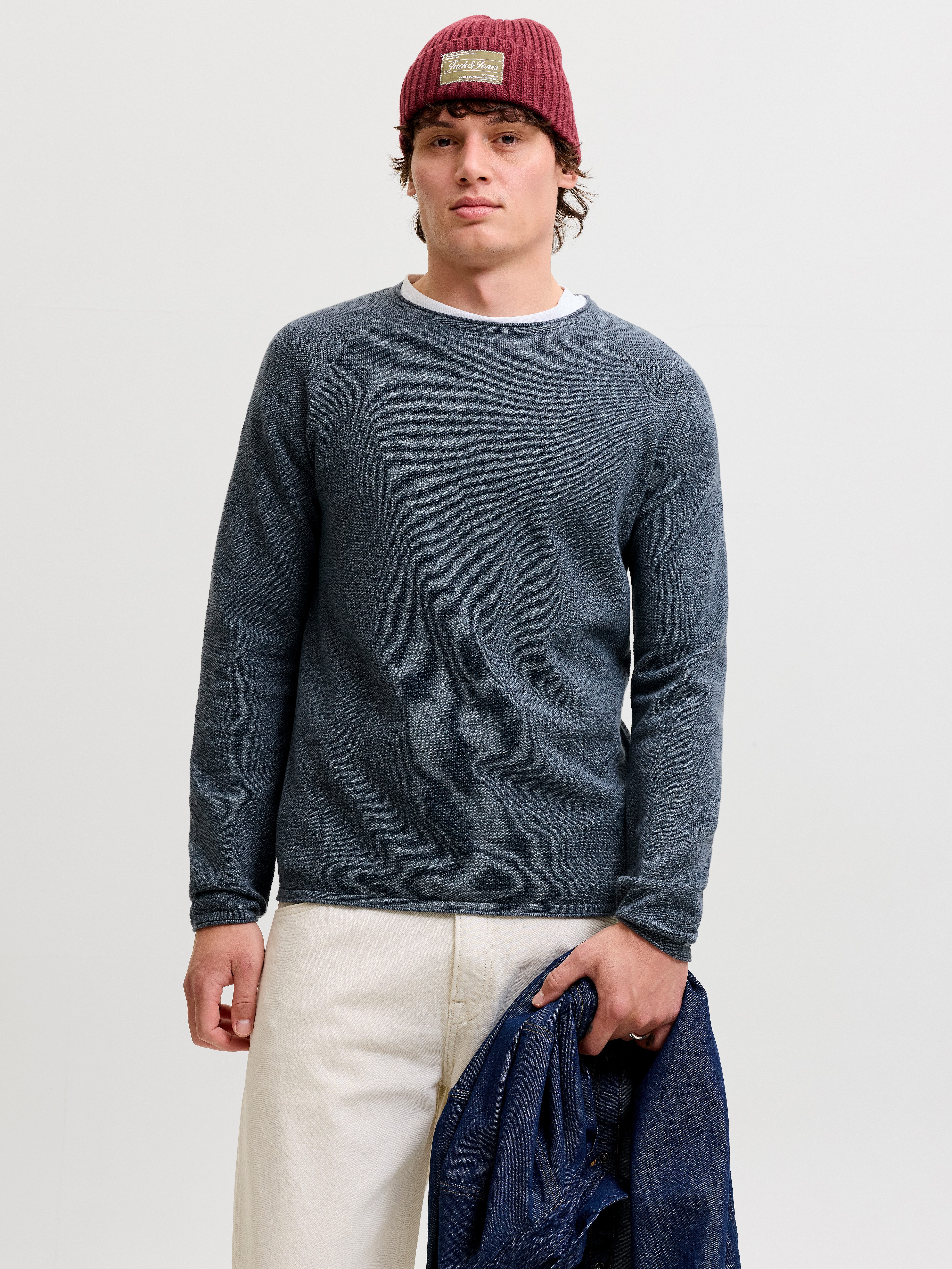 Jack & Jones Rundhalspullover JJEHILL KNIT CREW NECK NOOS Baumwolle, regular fit