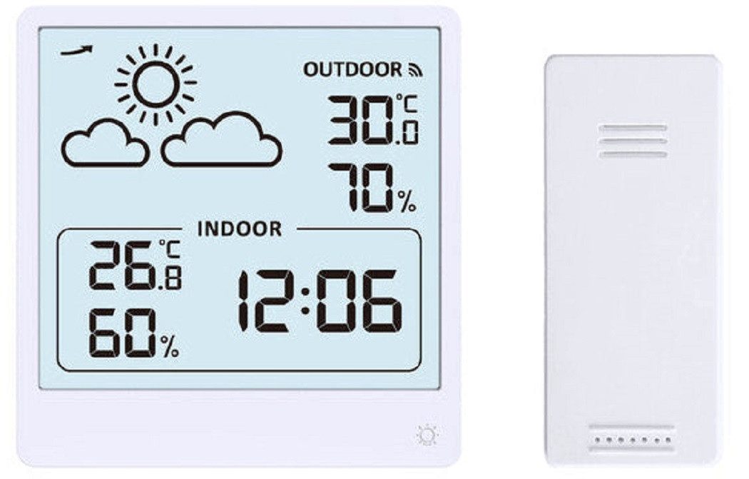 JVD Quarzwecker Digitalwecker mit Wettervorhersage und Thermometer Weiß