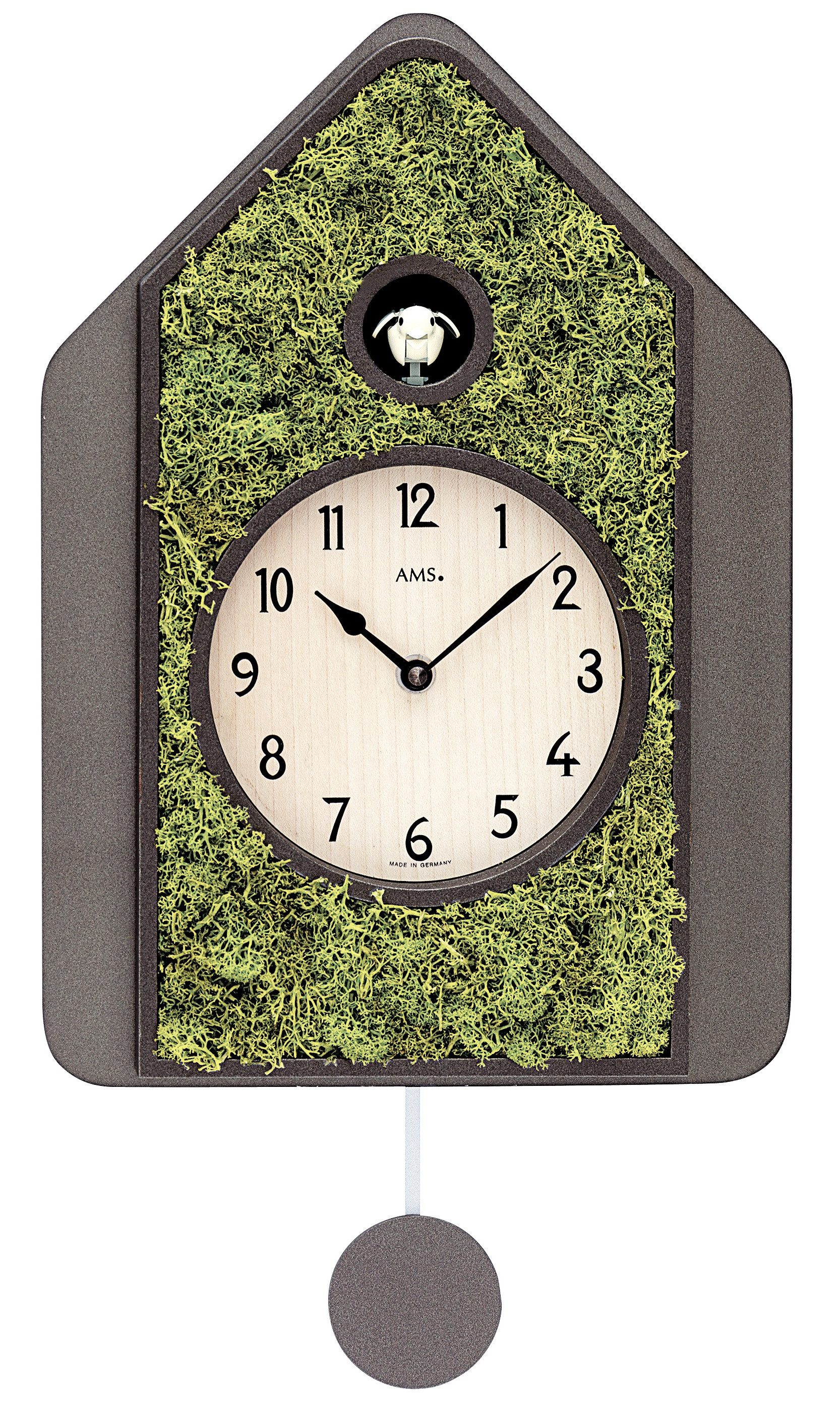 AMS Pendelwanduhr Quarzpendelwerk mit Kuckuck-Melodie, Holzgehäuse (Automatische Nachtabschaltung)