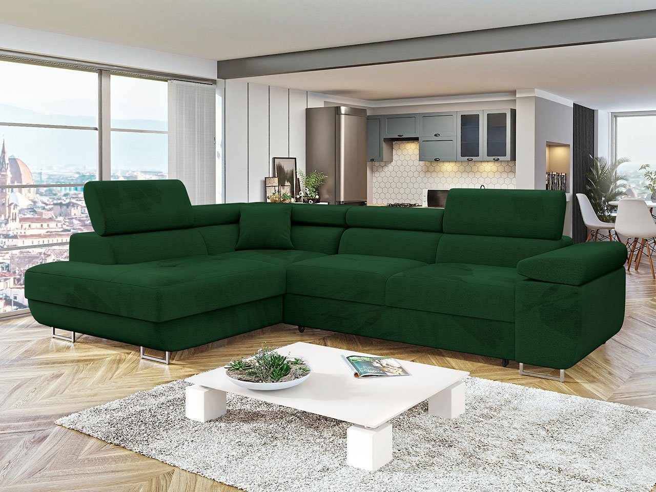 Mirjan24 Ecksofa Torezio, mit Bettkasten cm Schlaffunktion, Kopfstützen, Einstellbare und 274x203x70-87