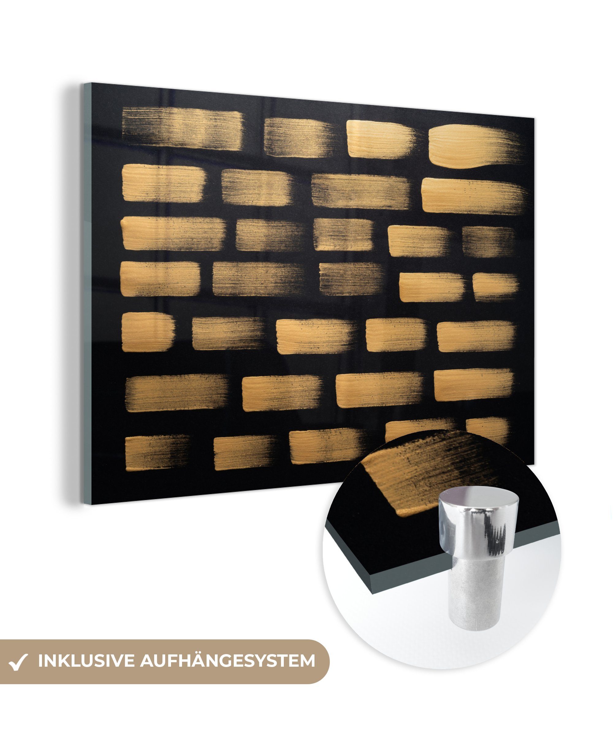 MuchoWow Acrylglasbild Goldene Streifen auf schwarzem Hintergrund, (1 St), Acrylglasbilder Wohnzimmer & Schlafzimmer