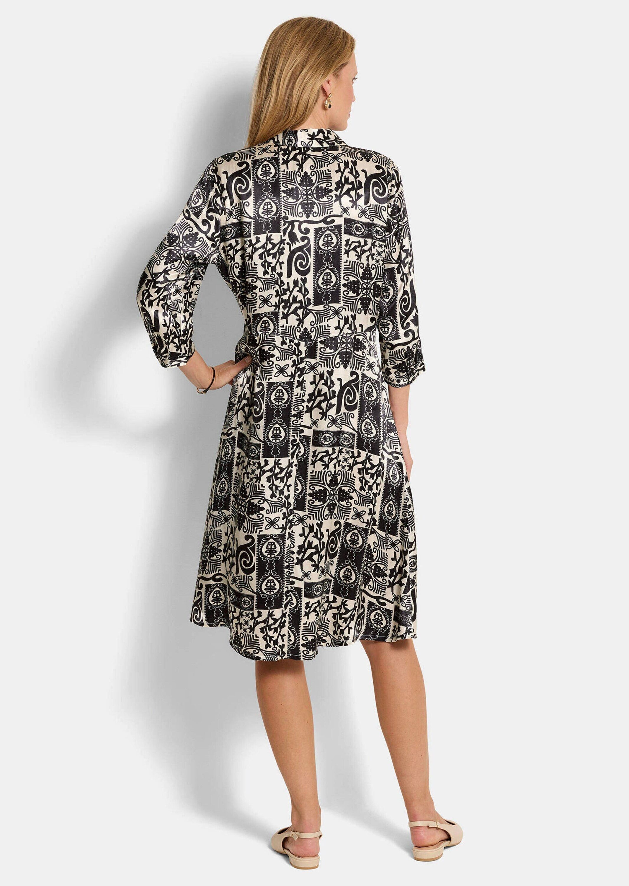 GOLDNER Sommerkleid Viskosekleid mit Bicolor-Print Druckkleid mit Hemdkragen, Knopfleiste, Knielänge und 3/4-Arm