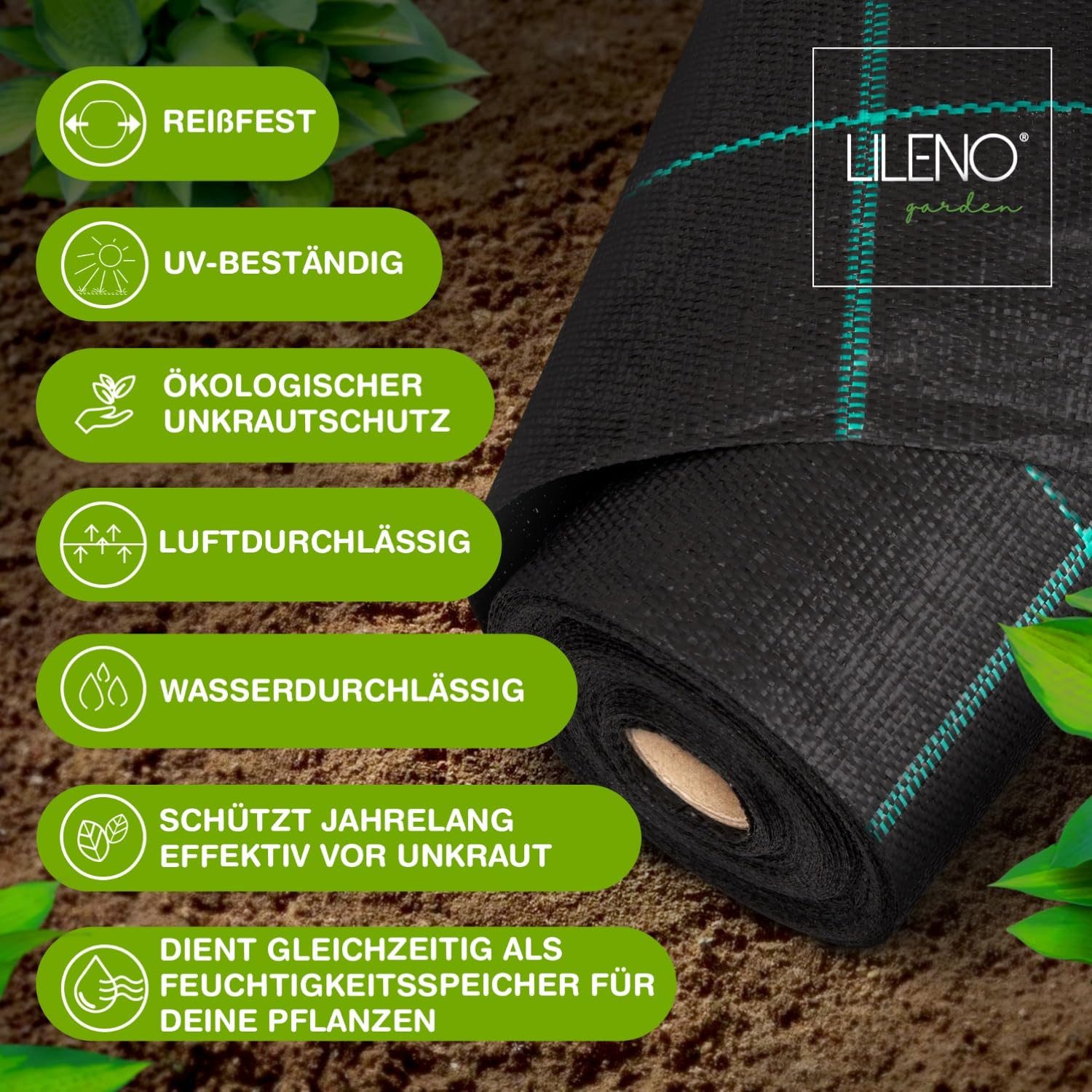 LILENO HOME Gartenvlies Unkrautvlies - Gartenvlies gegen Unkraut, auch als Unkrautgewebe, 25m² [100 g/qm] - Garten Unkrautfolie Wasserdurchlässig