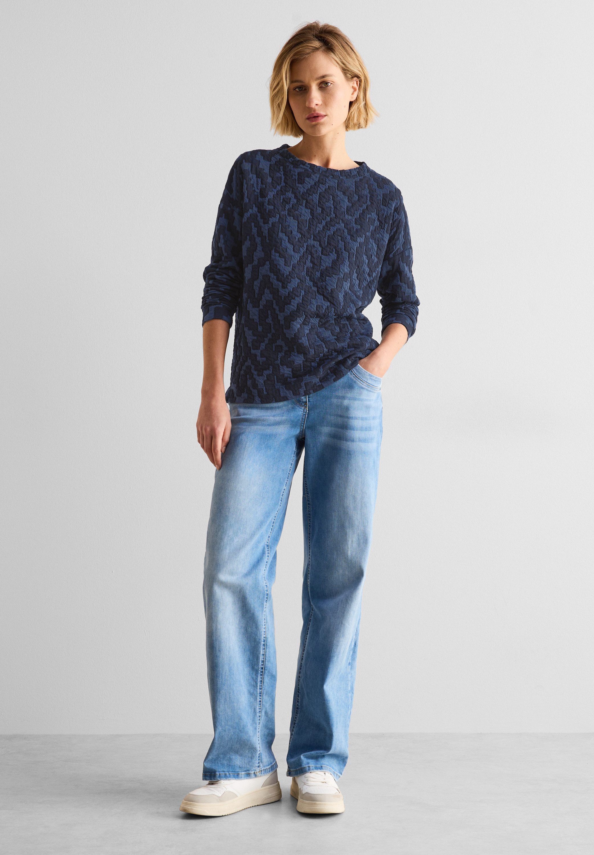 CECIL Langarmshirt aus elastischem Materialmix günstig online kaufen