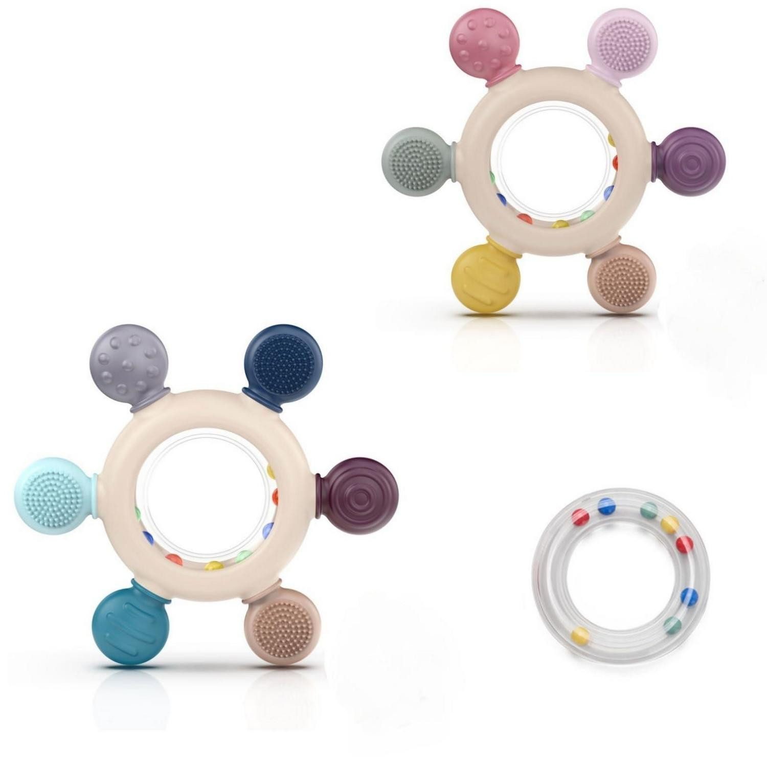 LuxusKollektion Beißring Beißring Silikon BPA frei Zahnungshilfe Rassel Baby Grau Rosa