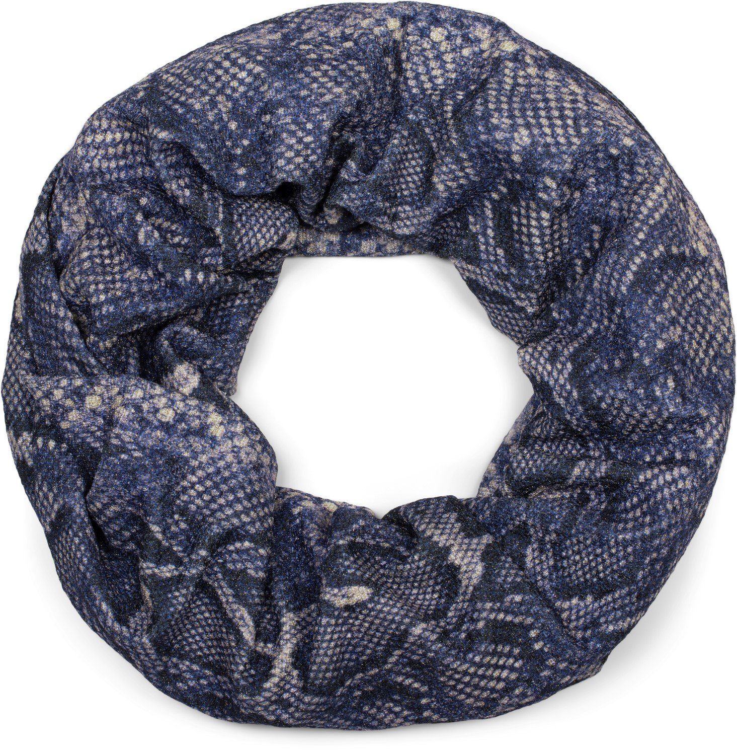 styleBREAKER Loop, (1-St), Loop Schal Glitzer Schlangen Muster Blau