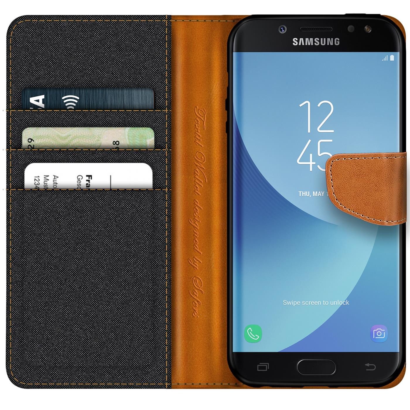 CoolGadget Handyhülle Denim Schutzhülle Flip Case für Samsung Galaxy J7 2017 J730 5,5 Zoll, Book Cover Handy Tasche Hülle für Samsung J7 2017 Klapphülle
