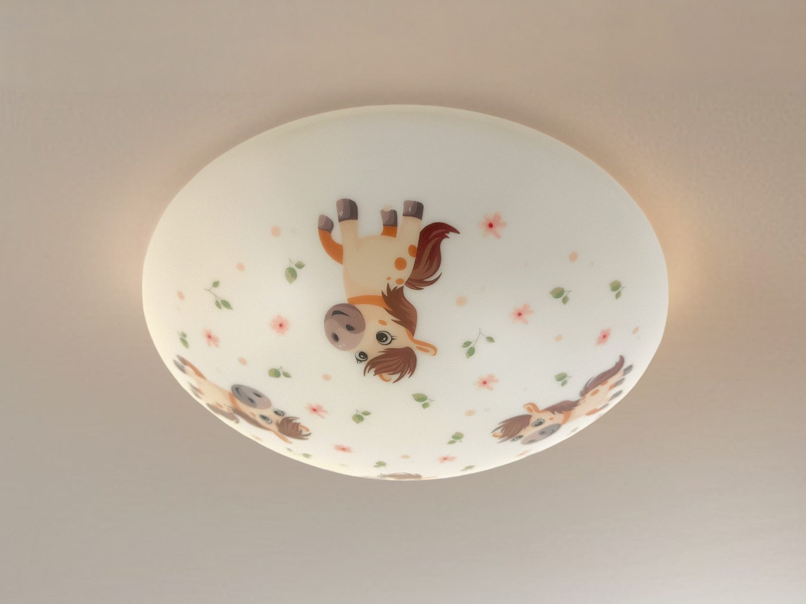 niermann LED Deckenleuchte mit Pony auf Blumenwiese Motiv, Ø 35cm, Dimmfunktion, Über Schalter in 3 Stufen dimmbar, LED wechselbar, Warmweiß, Coole Kinder-Lampe flach für die Decke im Jugendzimmer